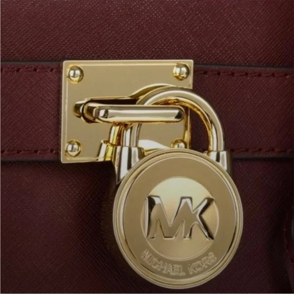 Michael Kors Burgundy Tote with Gold Accents.  Like New/No Key - Picture 3 of 8
